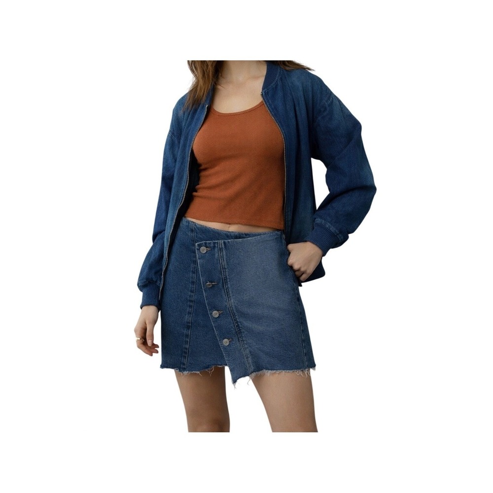 American Eagle Y2K Low-Rise A-Line Denim Mini Skirt Size 2 Medium Wash Raw EUC